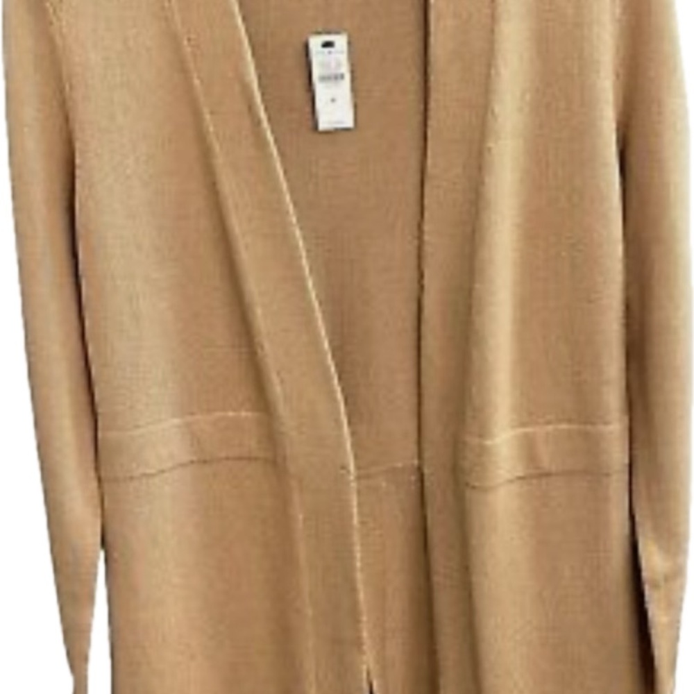 NWT Talbots Beige/Tan Open Front Long Sleeve Cardigan with Slit in Back